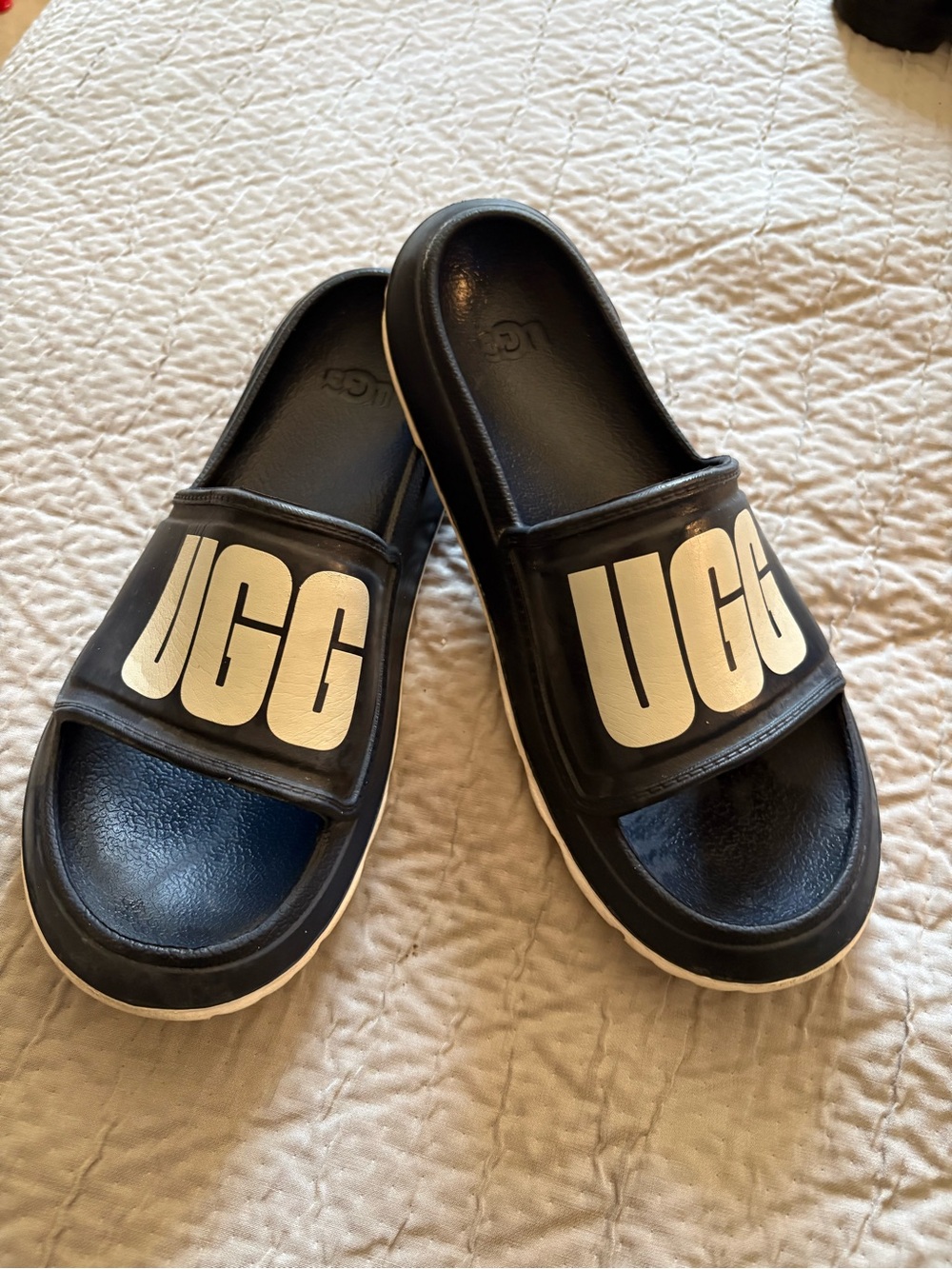 UGG ladies Black Slide Sandals with White Logo